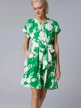 Simply Vera Vera Wang Green Floral Tie-Waist A-Line Dress